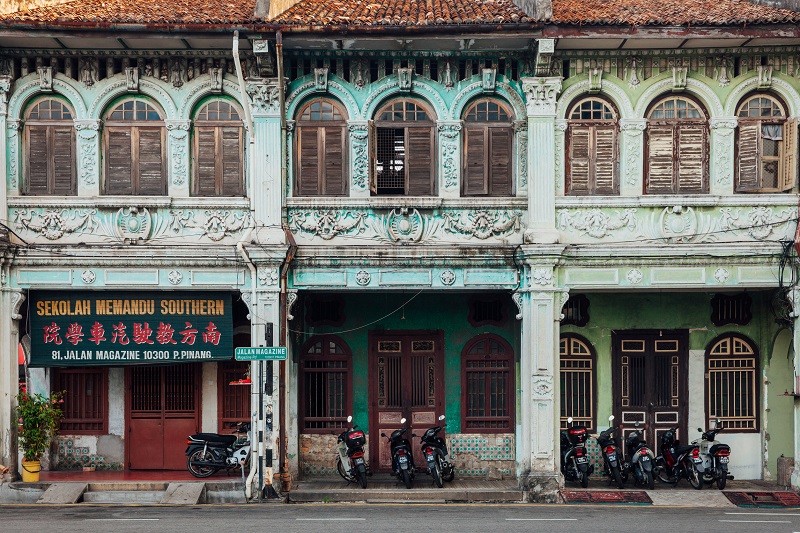 Facade of the heritage building, Penang, Malaysia