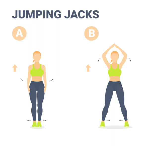 Jumping Jacks Female Home Workout Exercise Guidance Colorful Vector Illustration